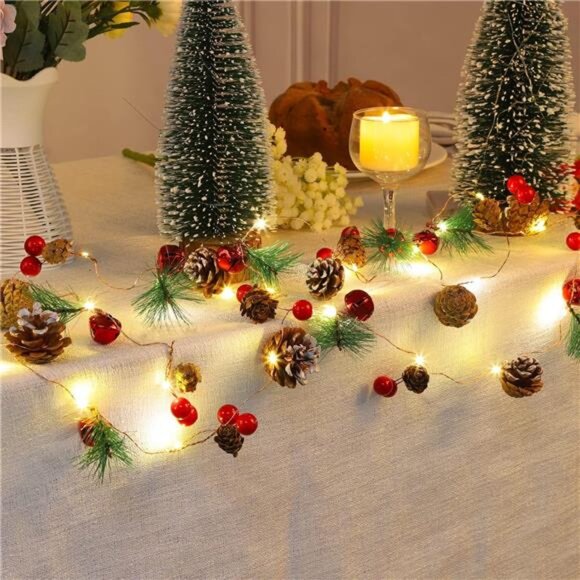 10ft Christmas Garland - LED Lights, Pine Cones, Berries & Bells - Picture 5 of 7